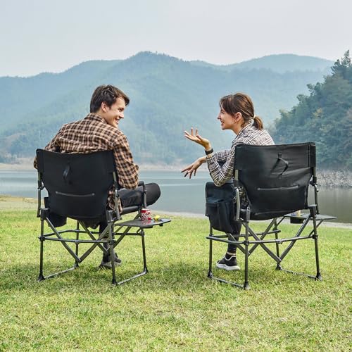 EVER ADVANCED Camping Directors' Chair with Side Table, Portable Folding with Compact Size, Heavy Duty Lawn Chair with Poc...