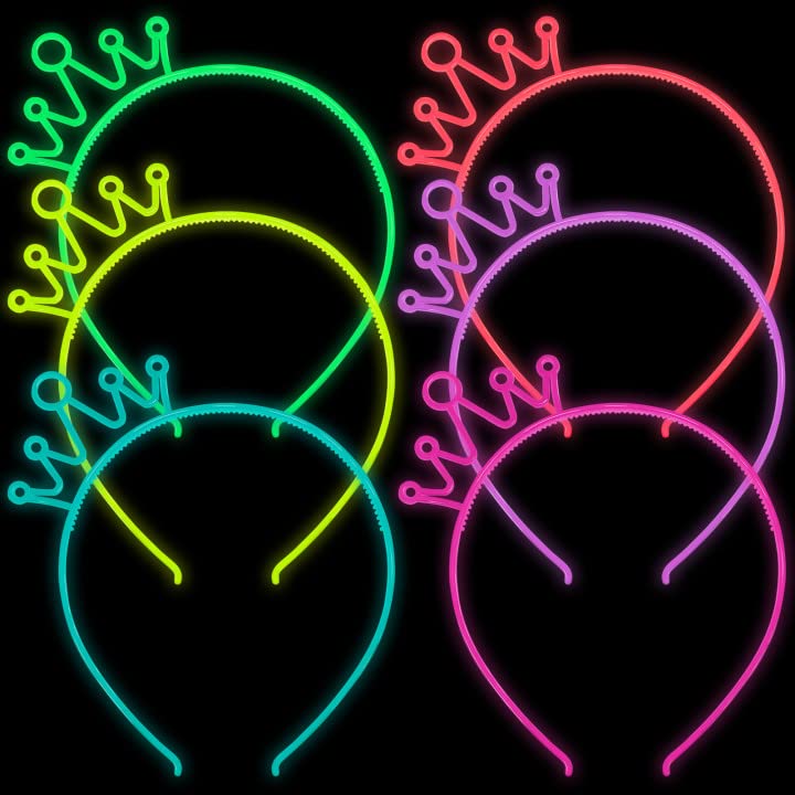 ZIRICHER 6 Colors Glow in the Dark Crowns Headbands, Plastic Light Up Hair Band Luminous Headband For Girls Party Crown He...