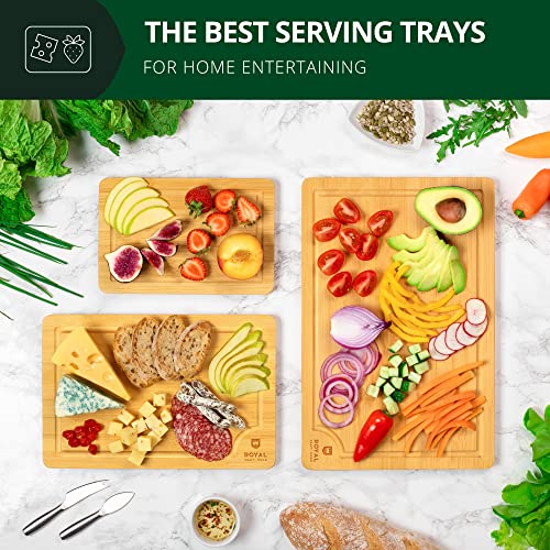 ROYAL CRAFT WOOD Bamboo Cutting Board Set with Juice Groove (3 Pieces) and Cutting Board Organizer