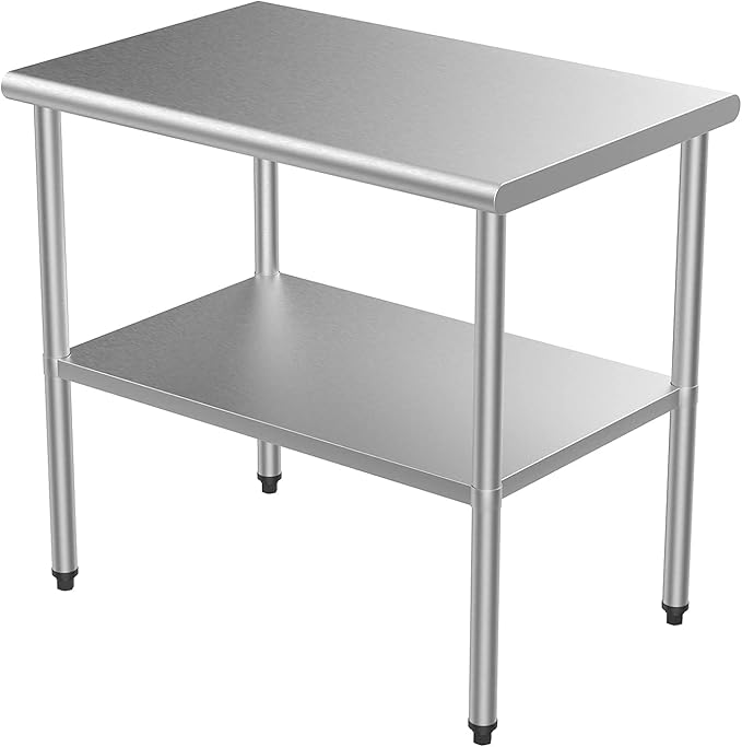 ROVSUN 36'' x 24'' Stainless Steel Table for Prep & Work,Commercial Worktables & Workstations, NSF Heavy Duty Metal Table with Adjustable UnderShelf for Kitchen Restaurant, Home, Hotel, Outdoor