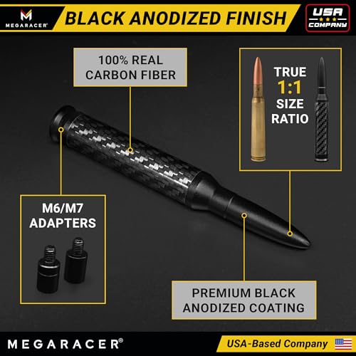 Anodized Black Carbon Fiber 50 Cal Bullet Antenna for Chevy Silverado & GMC Sierra 1500 2500 (1999-2026) – Billet Aluminu...