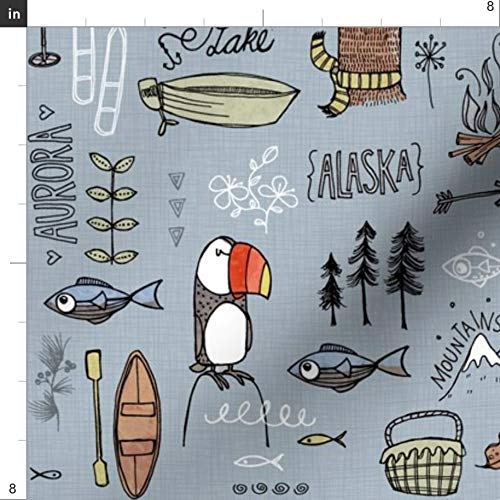 Spoonflower Fabric - Alaskan Adventure Blue Alaska Bear Moose Fishing Camping Printed on Petal Signature Cotton Fabric by ...