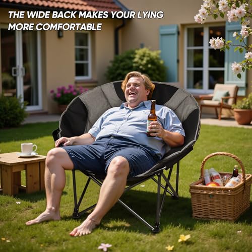 Northroad XXL Camping Moon Chair,Oversized Round Chair,Folding Padded Saucer w/Side Pocket,500lbs Capacity for Outdoor Hik...