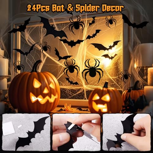 Winrayk Halloween Party Decorations for Kids Adult, Creepy Cloth Black, Photo Booth Prop, Scary Banner, Spider Bat Wall De...