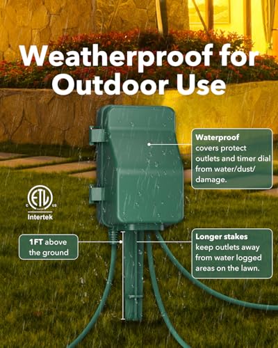 BN-LINK Outdoor Power Stake, 7-Day Programmable Digital Timer, 6 Outlets, 6FT Extension Cord, Waterproof Perfect for Chris...