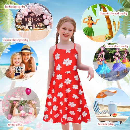 Benylion Hawaiian Dress Girls Red Leaf Dress Summer Dresses Halloween Christmas Cosplay Birthday Party Wear
