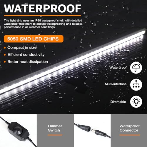 12V LED Interior Light Bar Kit Dimmable IP67 Waterproof Camping String Lights, Aluminum Magnetic Mount Exterior Lights,Por...