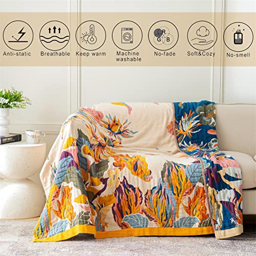MSGKV Boho Throw Blanket 60''x80'',100% Cotton Blankets for Couch Bed,Cotton Quilt Travel Muslin Blankets Farmhouse Home D...