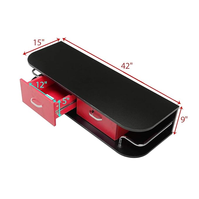 Multifunctional Wall-Mounted Beauty Station Salon Equipment with 2 Drawers, for Beauty Salon or SPA, Barber Shop, Home & Bathroom, Black and Red
