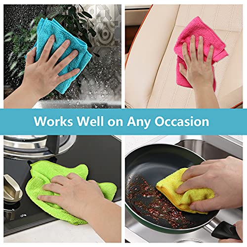 HOMEXCEL Microfiber Cleaning Cloth,12 Pack Cleaning Rags, Cleaning Towels with 4 Color Assorted, 11.5"X11.5"(Green/Blue/Ye...