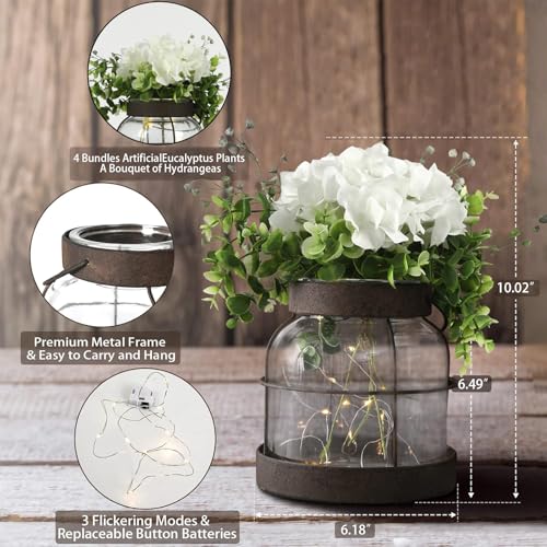 Farmhouse Glass Lantern Vase Vintage Flower Vases with Plants Hydrangea Lights Rustic Floral Arrangement Centerpieces Home...