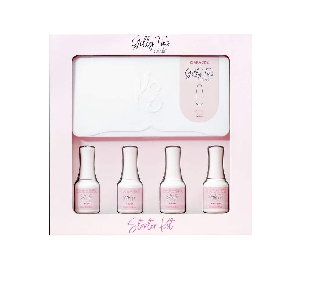 Kiara Sky Gelly Tips Starter Kit | Includes Prep, Primer, Builder, Top Coat, Tips | Square Medium