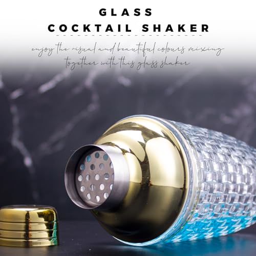 Gbuxska Glass Cocktail Shaker Set - Glass Shaker for Drinks, Shaker Set for Bars, Whiskey, Cocktails (Gold, 13 oz)