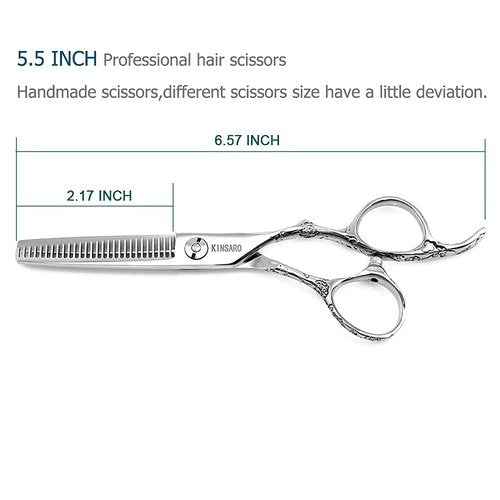 5.5" Barber Scissors Set Hair Scissors Professional Hair Cutting Shears Japan 440C Thinning Shears Convex 440C Blades Kinsaro