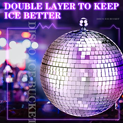 Hoolerry 2L Disco Ball Ice Bucket for Cocktail Bar Retro 70s Barware Mirror Silver Disco Beverage Vase Bowl Drink Barrel D...