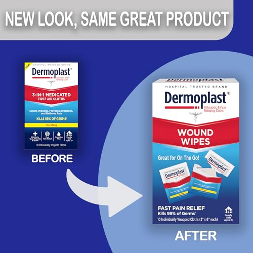 Dermoplast Wound Wipes, Medicated Antiseptic Wipes, First Aid Cloths, Analgesic for Minor Cuts, Scrapes and Burns on The G...