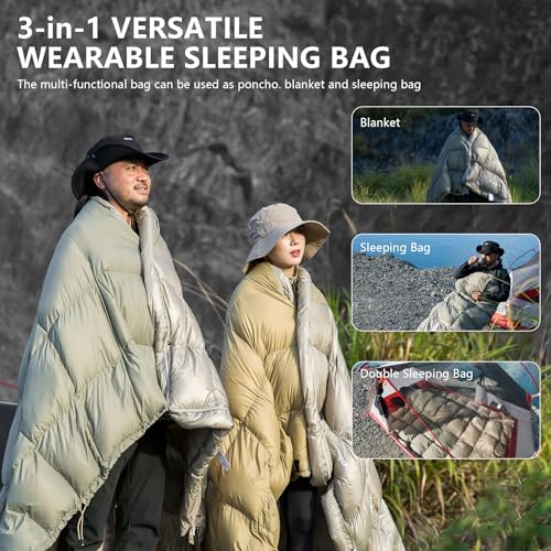 BISINNA Down Sleeping Bag for Adults 650FP Ultralught Wearable 3 Season Backpacking Sleeping Bags Muti-Use Outdoor Packabl...