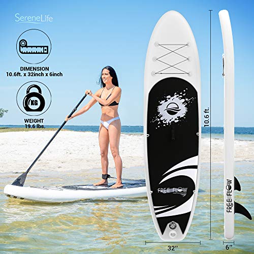 SereneLife Inflatable Stand Up Paddle Board (6 Inches Thick) with Premium SUP Accessories & Carry Bag | Wide Stance & O'Ne...