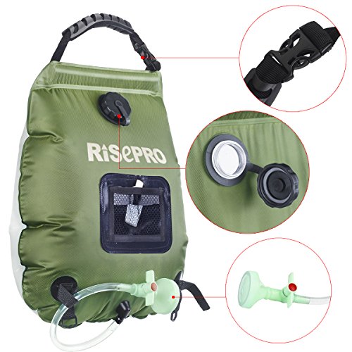 Solar Shower Bag, RISEPRO 5 gallons/20L Solar Heating Premium Camping Shower Bag Hot Water with Temperature 45°C Removable...