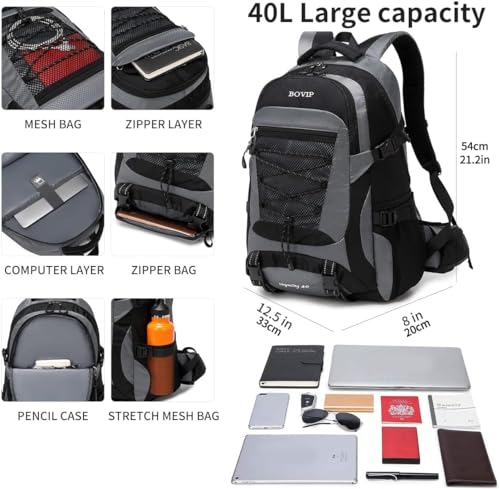 BOVIP 40L Hiking Backpack Waterproof Lightweight Daypack Travel Sports Camping Backpack for Men Women