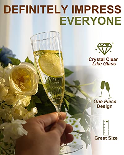 Walee Koky Plastic Champagne Flutes, 36 PCS Clear Disposable Wine Glasses Reusable Plastic Cocktail Cups for Home Daily Li...