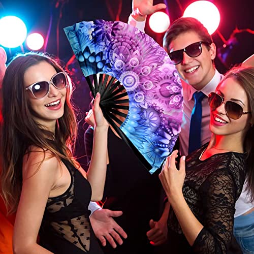 OMyTea Rave Hand Fan Foldable for Women/Men/Drag Queen - Large Clack Festival Folding Hand Fan - for EDM, Music Festival, ...