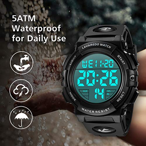 Mens Digital Watch Sports Military Watches Waterproof Outdoor Chronograph Wrist Watches for Men with LED Back Ligh/Alarm/Date
