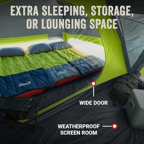 Coleman Skydome Camping Tent with Screened Porch & 5-Minute Setup, Weatherproof 4/6/8 Person Tent with Rainfly & Carry Ba...