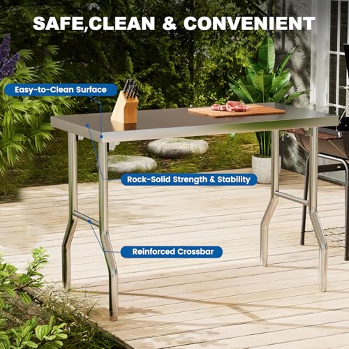 Chingoo Stainless Steel Folding Table 48 x 24 Inch Commercial Workbench, Collapsible Portable Utility Table for Kitchen, O...