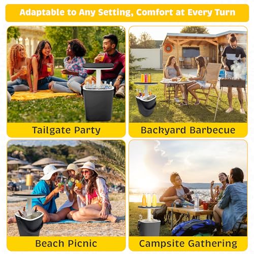 Portable Ice Bucket for Parties, 15 Liter Go Bar, Cooler Table with Lift Top Lid, Beer and Wine Cooler with Handle, Pop Up...