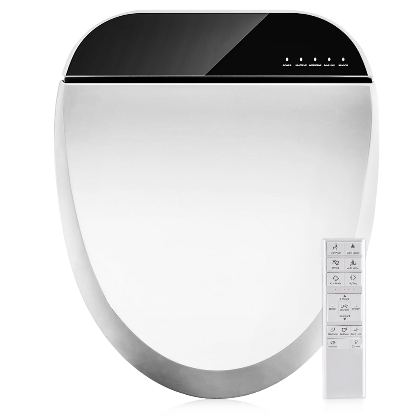 Combier Bidet Toilet Seat with Heated Warm Water & Nozzle Wash, Auto-Dry, Quiet Close Lid, Wireless Remote - Electric Bidet Seat 102DS-B(Round)