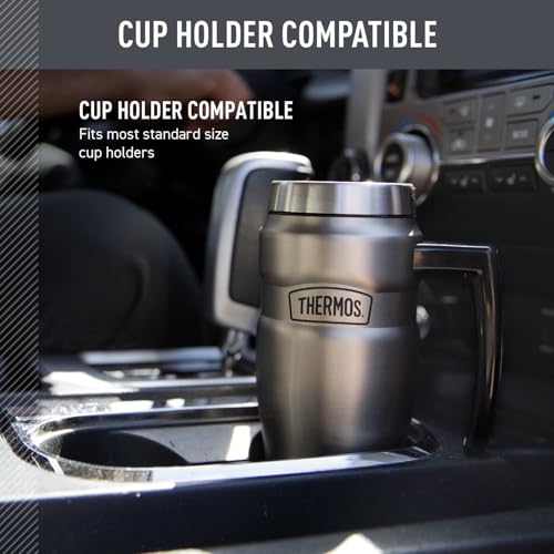 THERMOS Stainless King Vacuum-Insulated Travel Mug with Handle - 16oz, Matte Steel - Thermos Tumbler for Hot & Cold Drinks...