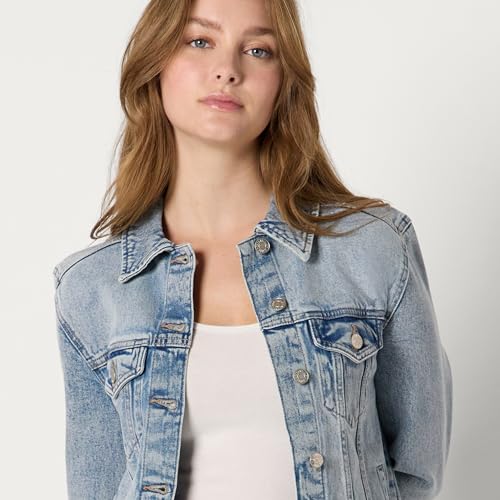 Amazon Essentials Womens Regular-Fit Low Stretch Denim Button-Front Trucker Jacket
