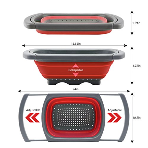 Qimh Colander Collapsible, Over The Sink Veggies/Fruit 6-Quart Strainers and Colanders with Extendable Handles, Folding St...