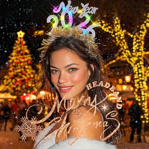Zoestar Light Up New Year Headband Glowing 2026 Hair Bands Sparkly Festivals Costume Holiday Hair Accessories Women