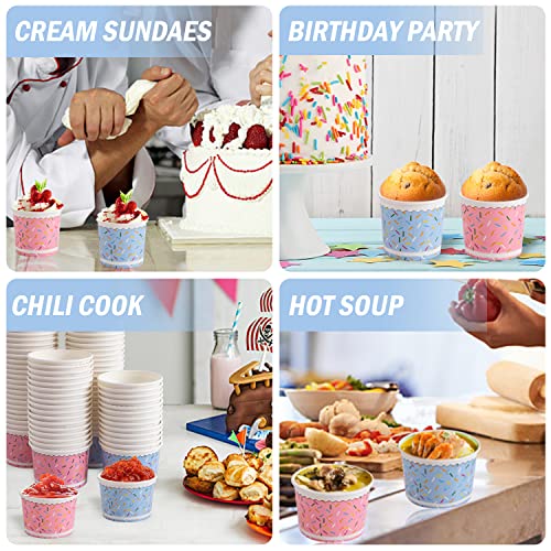 Lamosi Ice Cream Bowls Disposable - 100 Count - 11 oz Paper Ice Cream Sundae Cups, Party Supplies Food Containers for Dess...