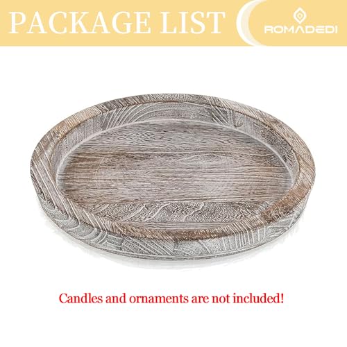 Wooden Decorative Tray Candle Holder: Romadedi Round Wood Tray Home Decor, Whitewash Rustic Trays for Farmhouse Dinning Ta...