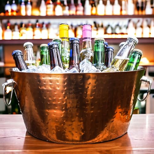 BREKX Insulated Rose Copper Double Walled Ice Bucket for Parties, Anchored Wine Bucket/Large Ice Bucket with Handles, Drin...