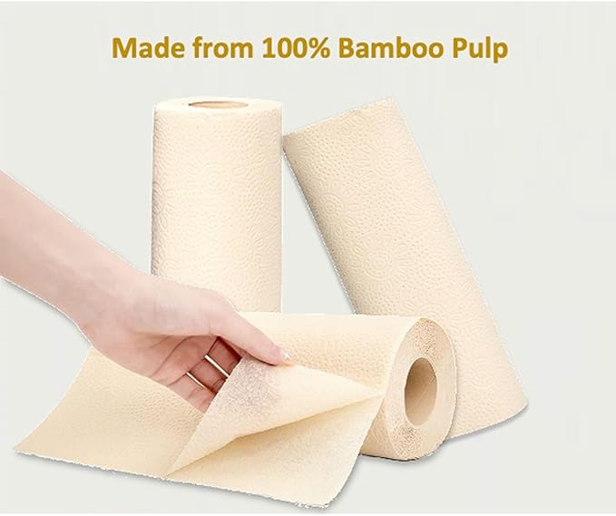 100% Bamboo Paper Towels, Tree-Free, Chemical-Free, Lint-Free, Durable, Absorbent, Select-a-Size 2-Ply, 90 Sheets Per Roll. (PT 12 Rolls)