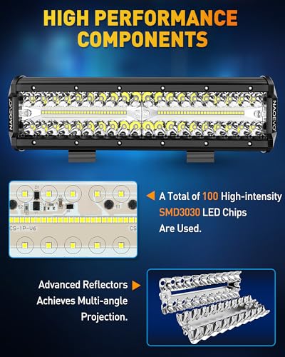 NAOEVO 12 Inch LED Light Bar, 300W 30000LM LED Offroad/Driving/Fog Lights with Wiring Harness Kit, Spot Flood Work Lights ...