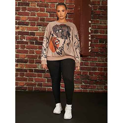 WDIRARA Women's Figure Graphic Print Sweatshirt Round Neck Long Sleeve Contrast Color Graffiti Pullovers