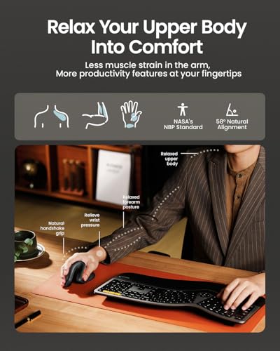 ProtoArc Ergonomic Mouse, EM11 NL Bluetooth Rechargeable Wireless Vertical Mouse, 3 Multi-Device Connectivity for Compute...