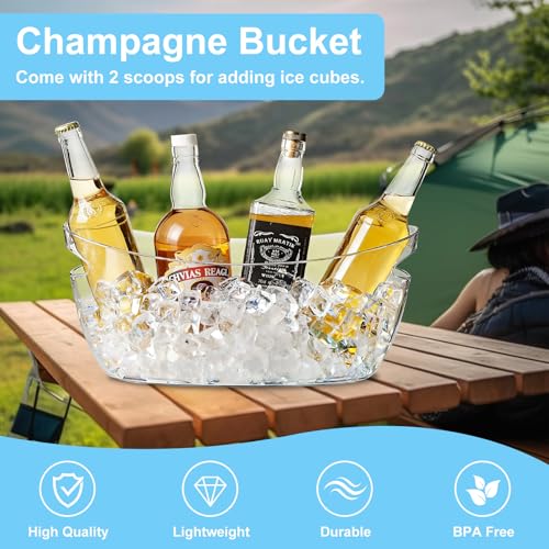 2-Pack Ice Buckets for Parties - Extra Large 5.5L Clear Beverage Tubs with Scoops, Perfect for Champagne, Beer, Sparkling ...