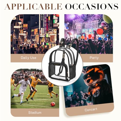 Missnine Small Clear Backpack Stadium Approved, Thick PVC Mini Clear Bag with Leather Trim for Sports Event, Concert, Fest...