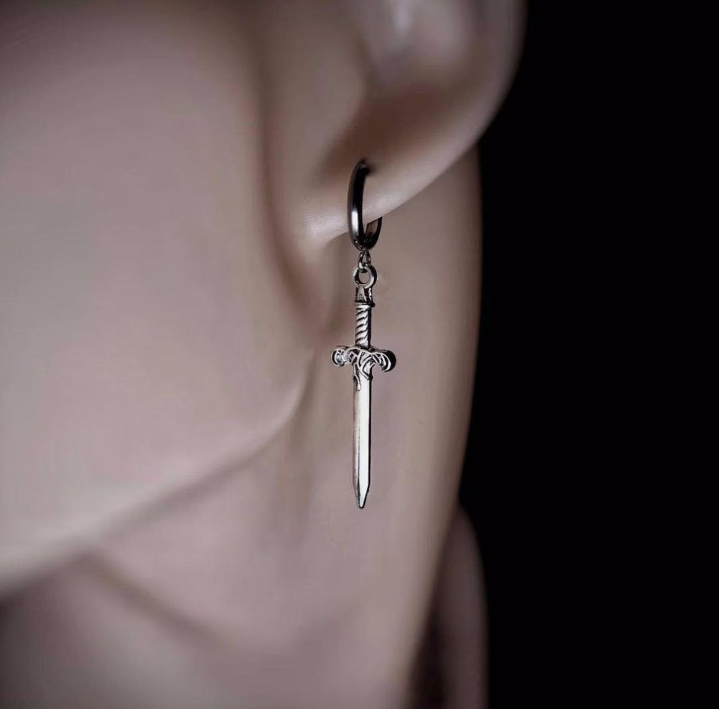 Sword Earrings for Women Men Gothic Dagger Earrings Punk Knife Earrings Silver Huggie Hoop Earrings Sword Dangle Earring Jewelry for Women Men (short)