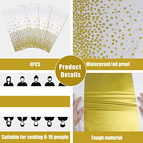 OHOME 4 Pack Disposable Plastic Table Cloths for Parties,White and Gold Rectangle Table Covers for Fall Decor Wedding Brid...