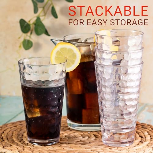 Bravario Hammered Plastic Drinking High Tumbler, Dishwasher-Safe Premium Quality Glasses, BPA-Free Reusable Outdoor Cups, ...