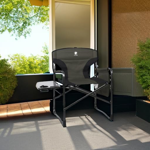 EVER ADVANCED Lightweight Folding Directors Chairs Outdoor, Aluminum Camping Chair with Side Table and Storage Pouch, Heav...