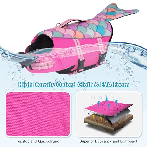 cyeollo Dog Life Jacket Mermaid Safety Dog Vest with Rescue Handle for Swimming Boating Dogs Life Jacket for Small Dogs