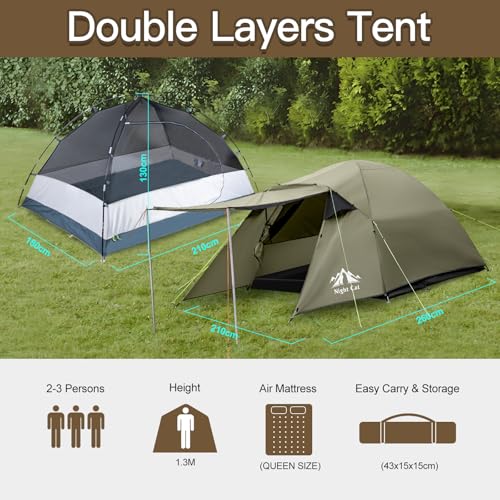 Night Cat Camping Tent 2 3 Persons with Porch Family Backpacking Tent Double Layers Waterproof Easy Clip Setup 7x6x4.3ft P...